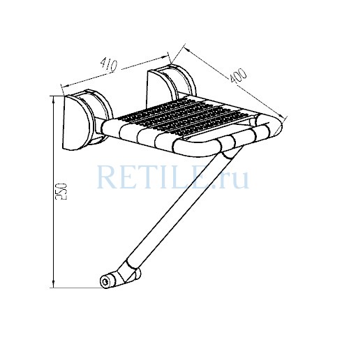 Откидное сиденье для душа с нейлоновым покрытием и упором в стену 410х400 мм