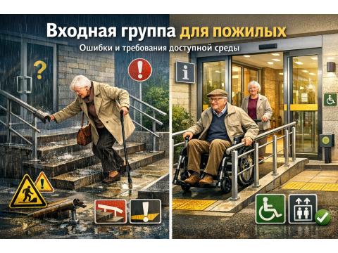 С какими трудностями сталкиваются пожилые люди у входа в здание?